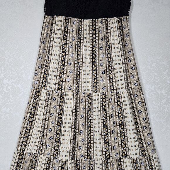 No Boundaries Maxi Dress sz M Black Tan Strappy Tiered Crochet Lace Boho - Picture 4 of 16